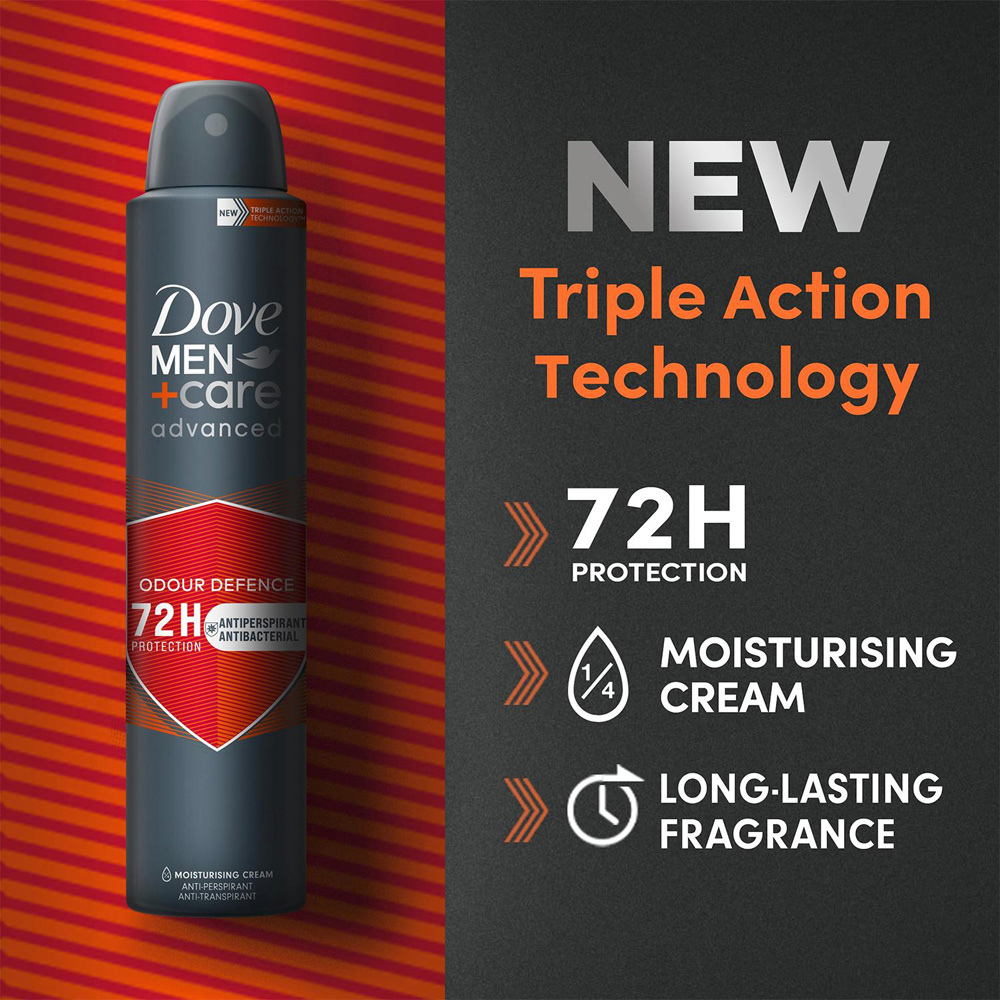 Dove Men+Care Advanced Odour Defence Antibacterial Anti-Perspirant Aerosol 200ml 12 Pack Image 4