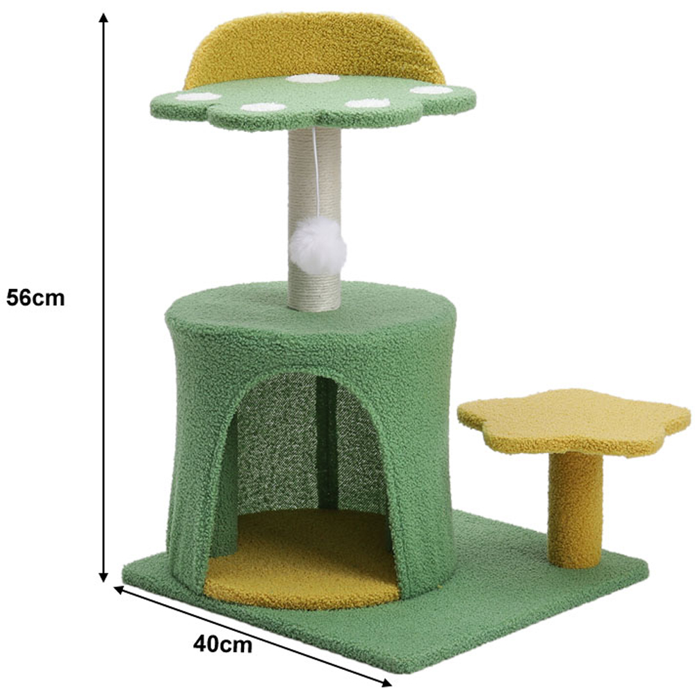 H&O Direct Green and Yellow Cat Tree Condo with 2 Perches and Hanging Ball Toy Image 6