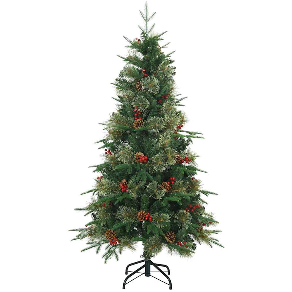vidaXL Pre-Lit Blue Baubles Green Artificial Hinged Christmas Tree 5ft Image 5