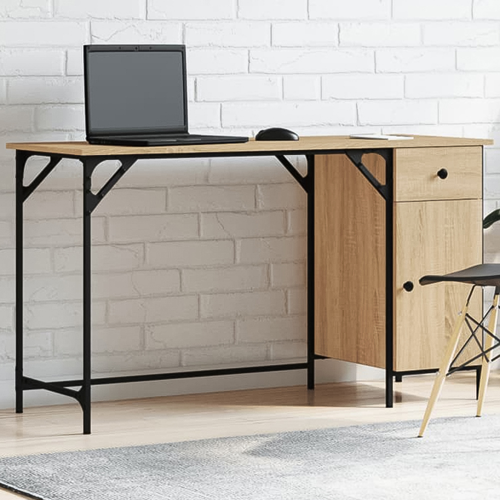 vidaXL Single Door Single Drawer Computer Desk Sonoma Oak Image 1