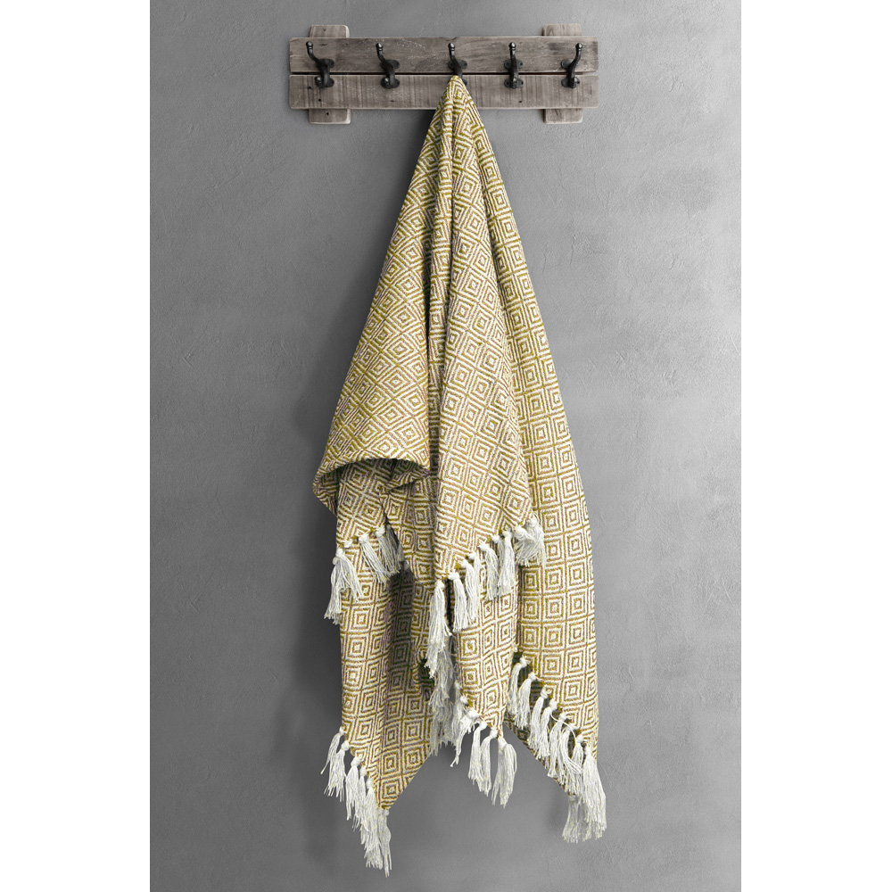 Velosso Ochre Diamond Pattern Cotton Woven Tasselled Throw 228 x 254cm Image 2