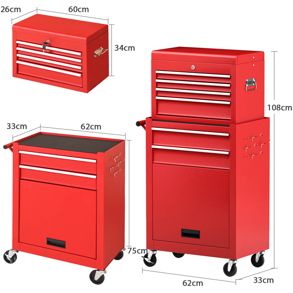 Costway 6 Drawer Red Detachable Tool Storage Cabinet Image 8