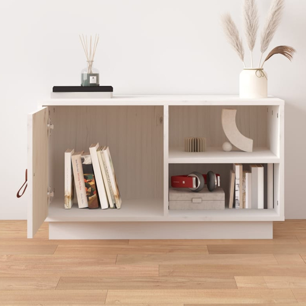 vidaXL Single Door 2 Shelf White Solid Pine Wood TV Cabinet Image 1