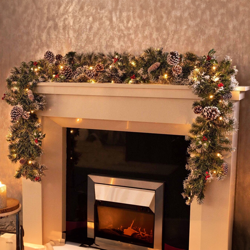 Marco Paul Warm White LED Christmas Garland with Frosted Pinecones 180cm Image 2