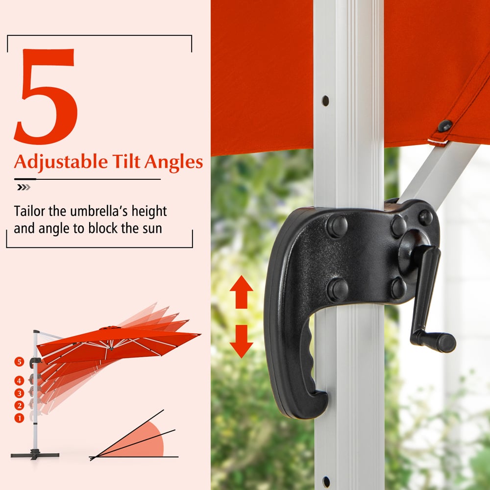 Costway Orange Rotating and Adjustable Tilt Patio Cantilever Umbrella 3m Image 8