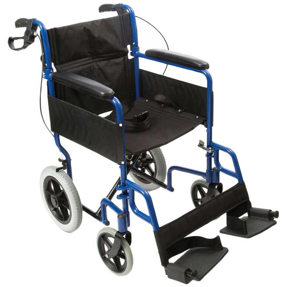 NRS Healthcare Transit Lite Blue Attendant Controlled Wheelchair Image 1