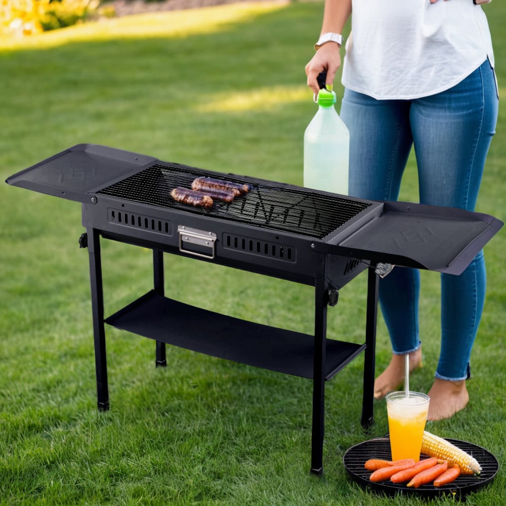 Living and Home Black Portable Outdoor Charcoal Grill with Folding Side Table Image 8