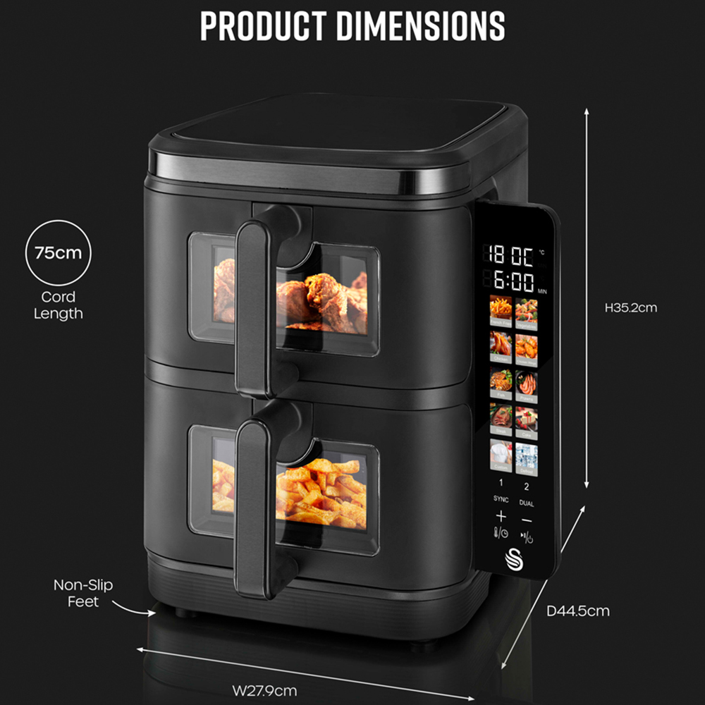 Swan SD10522BLK Black Duo Layer with Black Stainless Steel Trim Air Fryer 11L Image 9