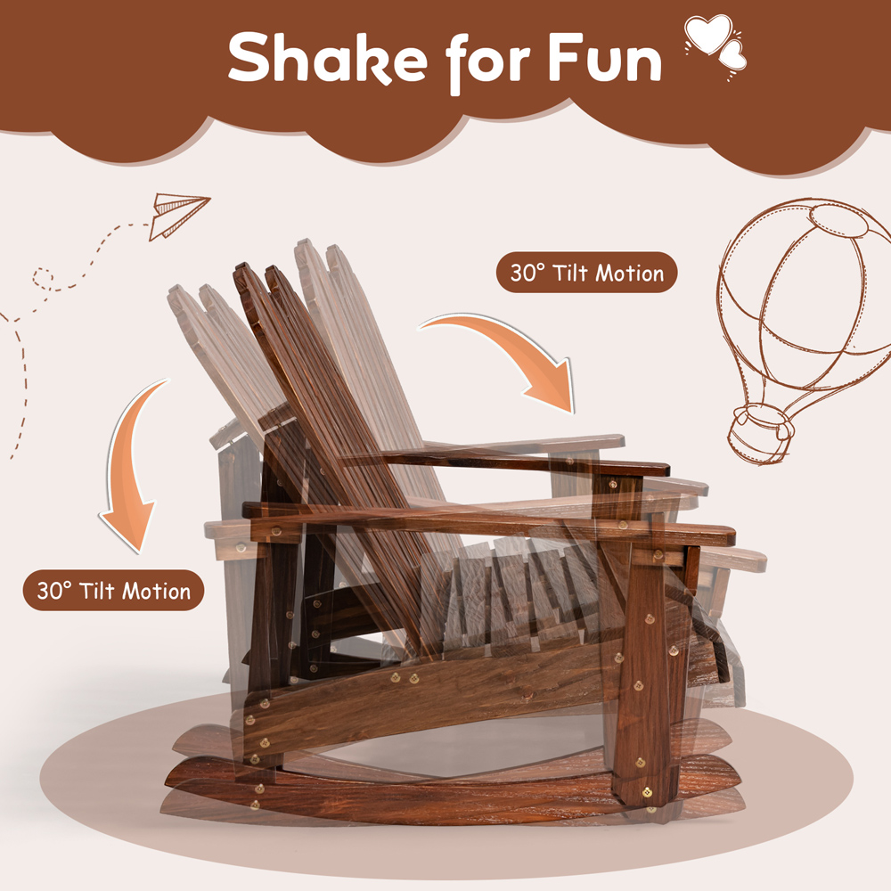 Costway 2 Seater Rustic Brown Kids Rocking Adirondack Chair Bench Image 7