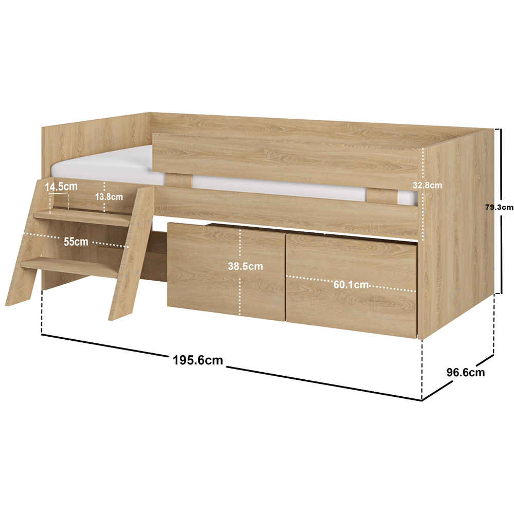 Flair Logan Oak Low Sleeper Bed with Storage and Moveable Ladder Image 7
