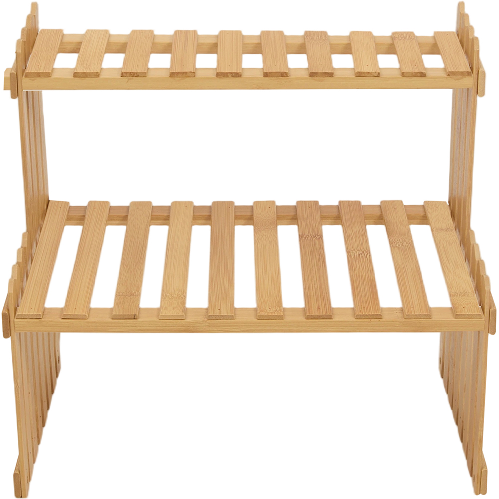 Living and Home 2-Tier Natural Bamboo Plant Stand Image 3