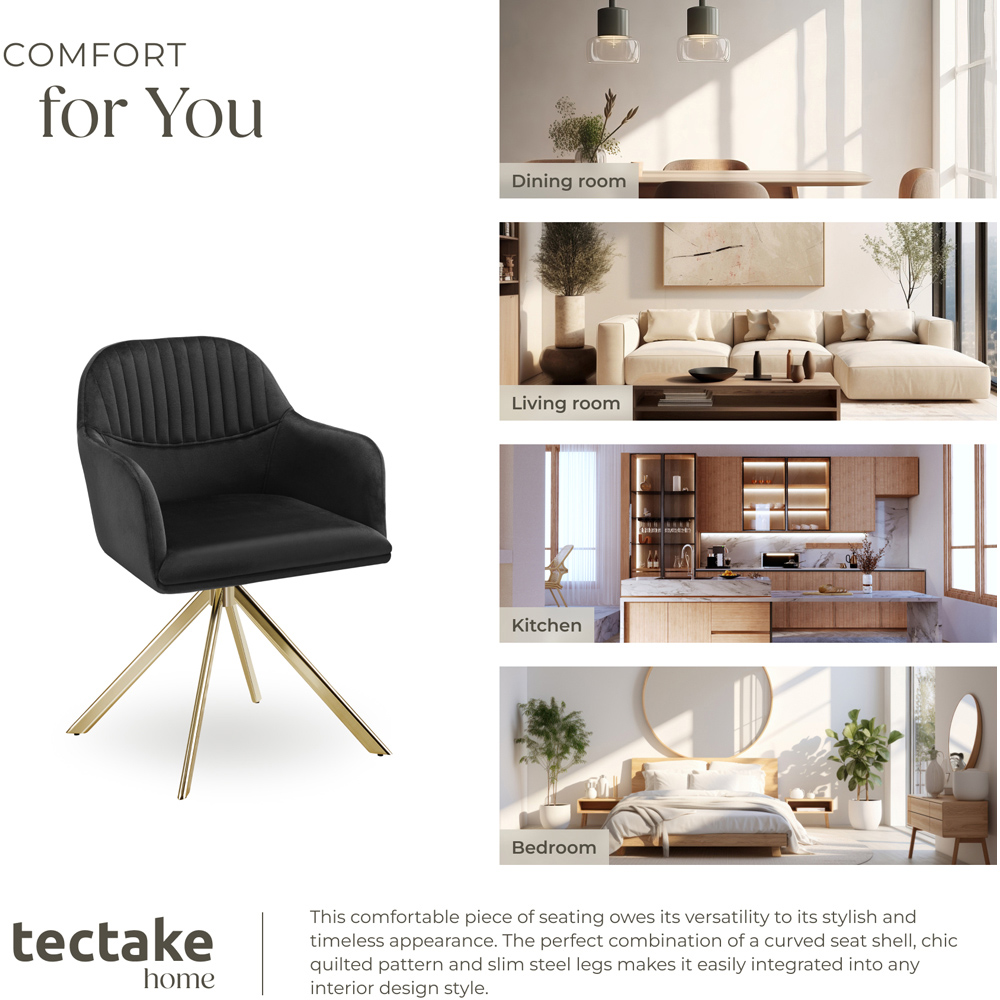 tectake Set of 4 Black and Gold Velvet Swivel Accent Armchair Image 7