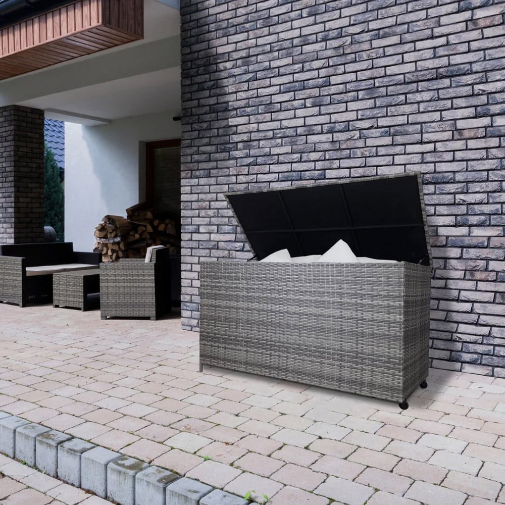 MonsterShop 582L Grey Rattan Cushion Storage Box Image 2