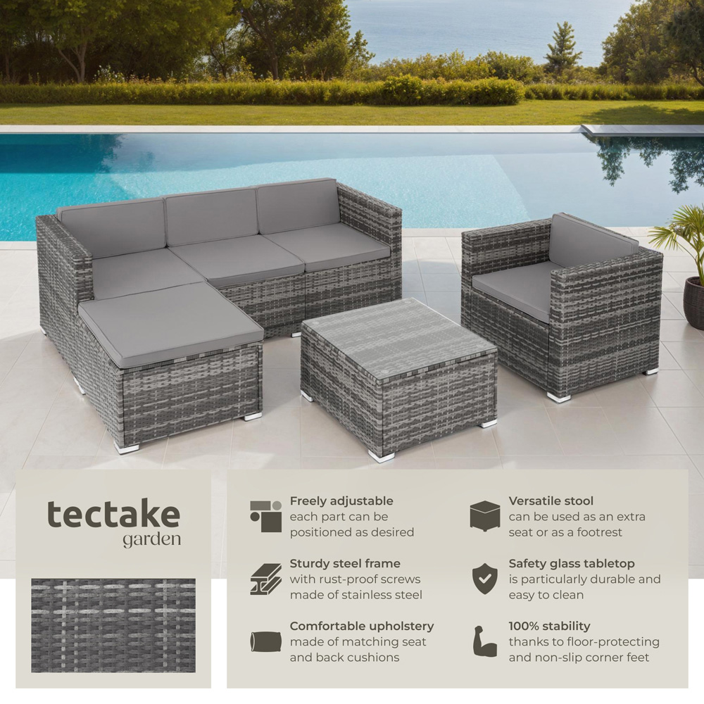 tectake Lignano 5 Seater Grey Rattan Garden Lounge Set Image 6