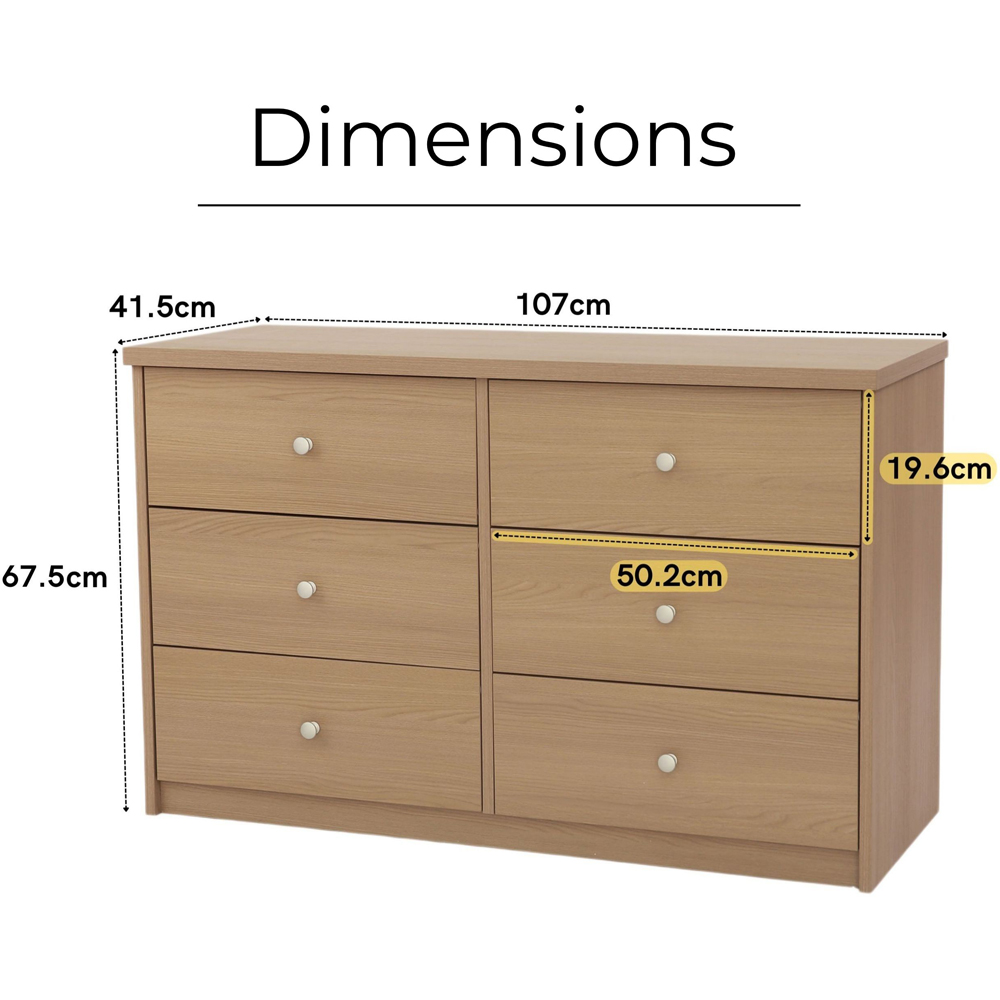 Core Products Freya 6 Drawer Smoked Oak Foil Finish Double Wide Chest of Drawers Image 8