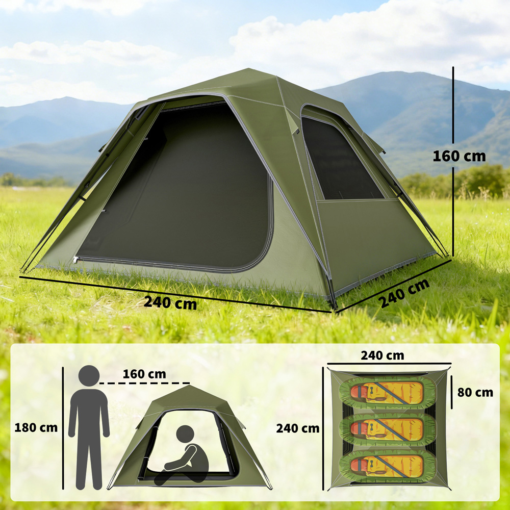 Outsunny 3-4 Person Waterproof Pop-Up Camping Tent Green Image 9