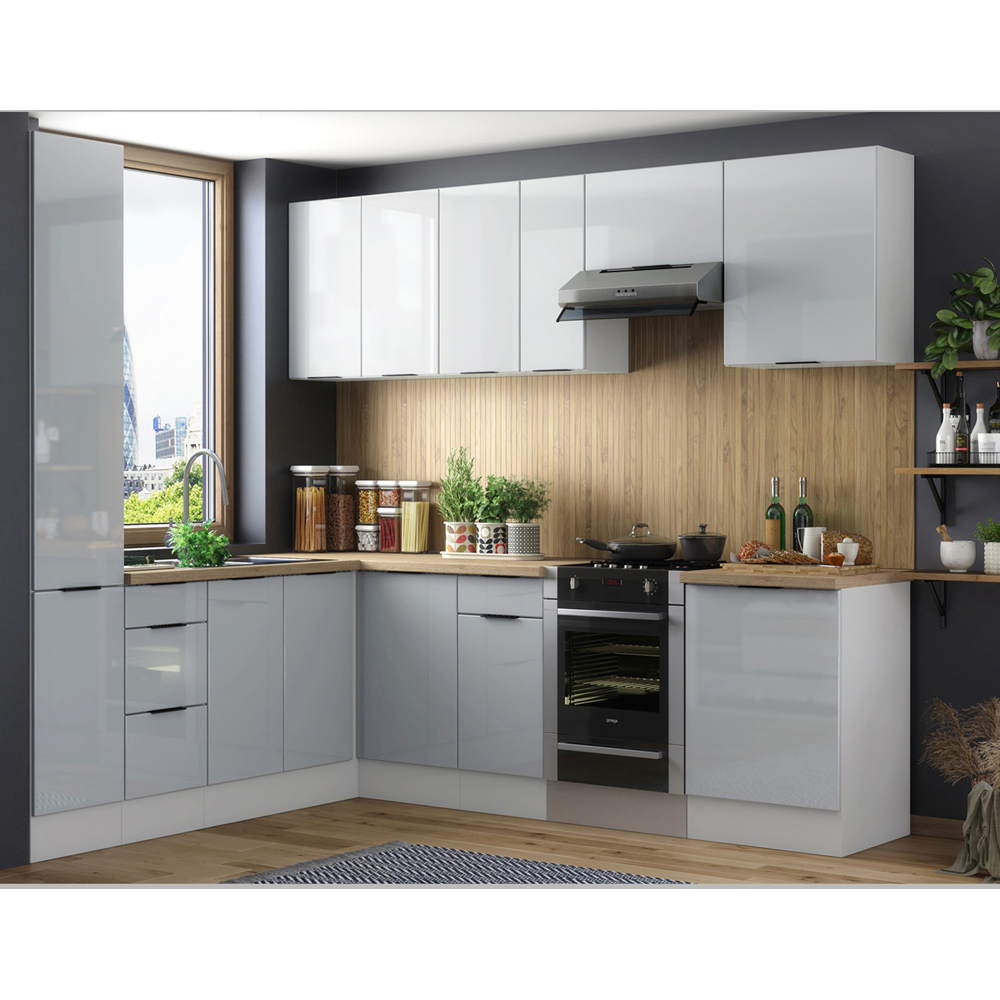 Impact Furniture Star Light Grey Gloss L Shaped Slim Kitchen Corner Cabinet Set of 11 Image 2