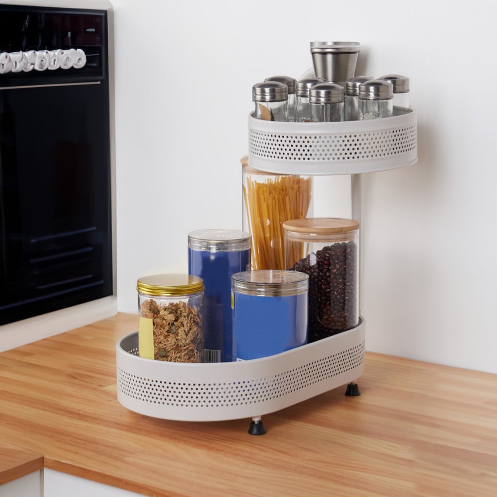 Living and Home White 2 Tier Metal Kitchen Rotating Spice Rack Image 7