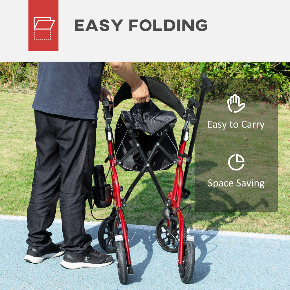 HOMCOM Red 4‑Wheel Lightweight Rollator Walker with Seat and Backrest Image 8