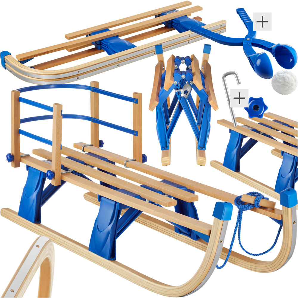 tectake Vivian Foldable Wooden Sledge with Removable Backrest and Pull Rope Image 2