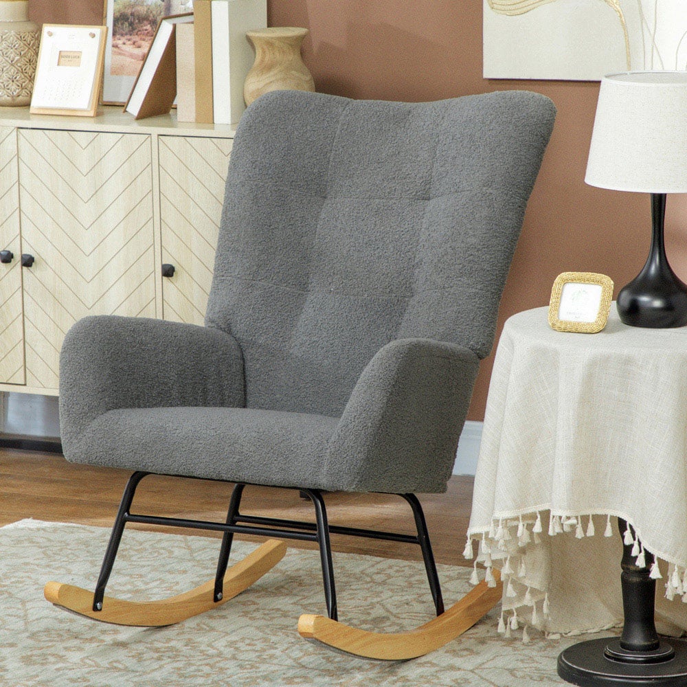 Portland Grey Modern Rocking Chair with Backrest Image 6