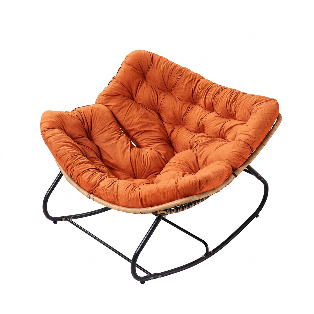 Living and Home Orange Cushion PE Rattan Rocking Chair Image 2