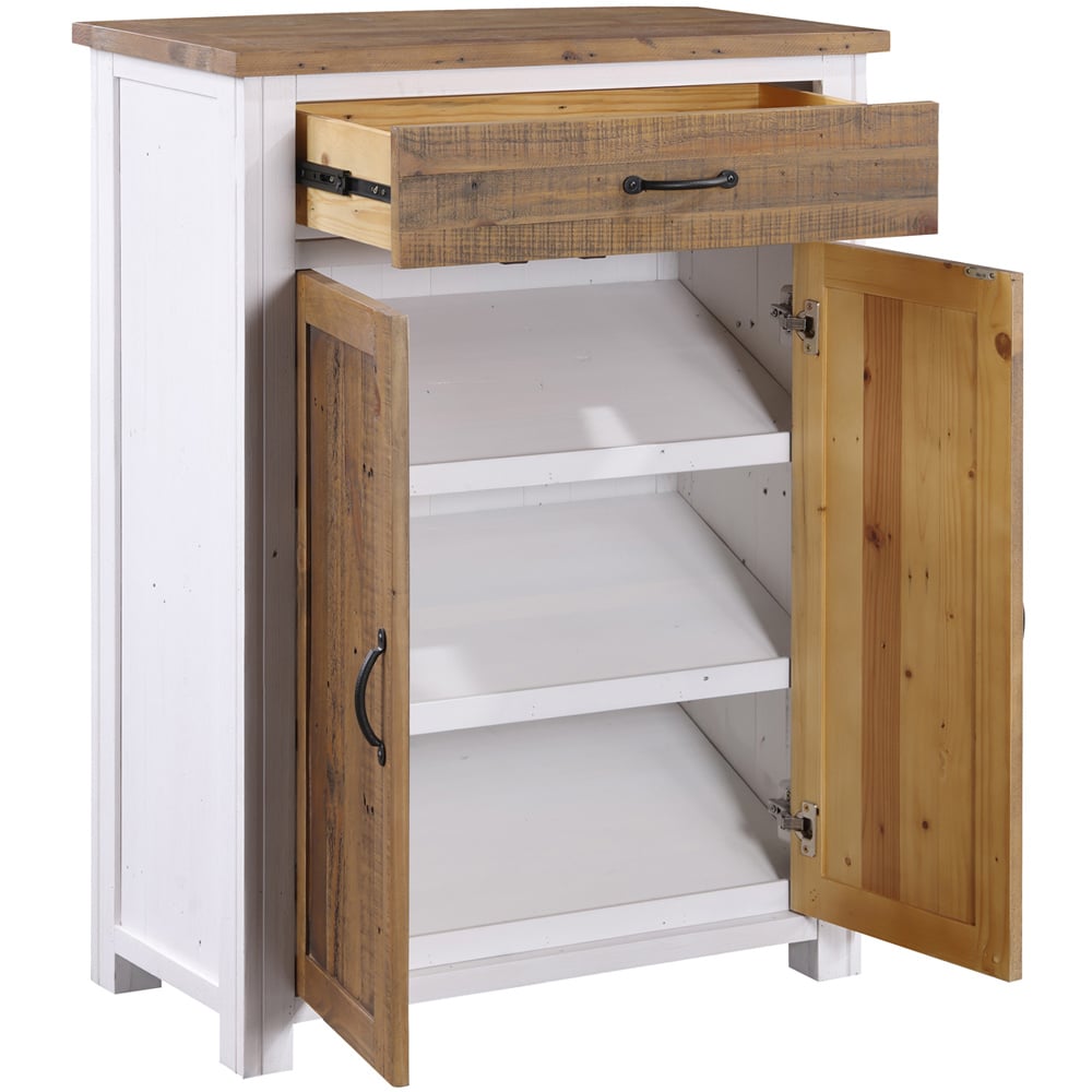 Baumhaus Splash of White 2 Door Single Drawer White and Brown Shoe Cabinet Image 3