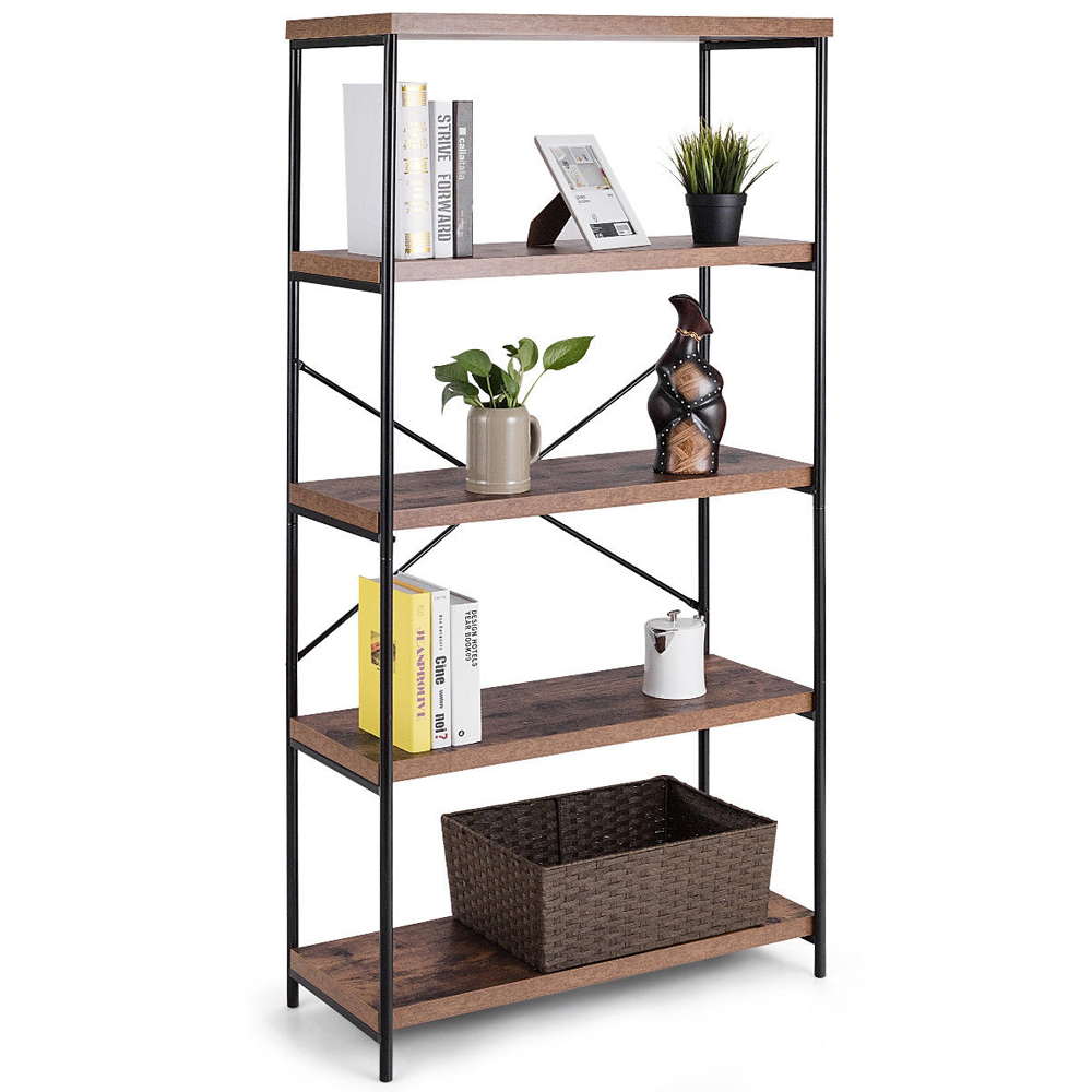 Costway 4 Shelf Brown Bookshelf Image 3