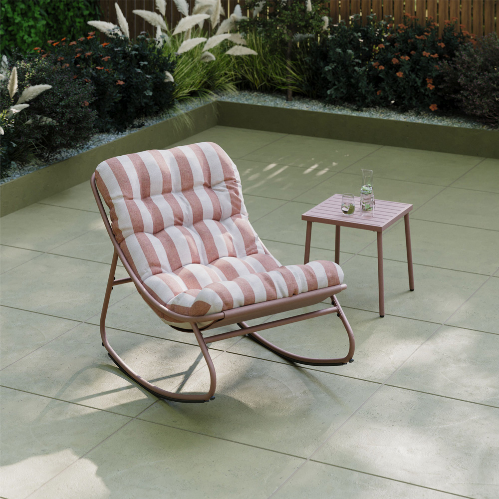 Charles Bentley Porto Terracotta Stripe Olefin Fabric Garden Rocking Chair Image 6