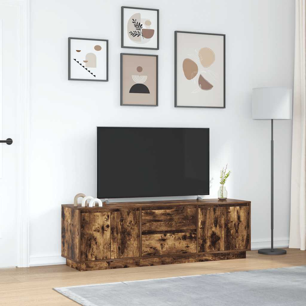 vidaXL 4 Door 2 Drawer Smoked Oak LED TV Cabinet Image 4