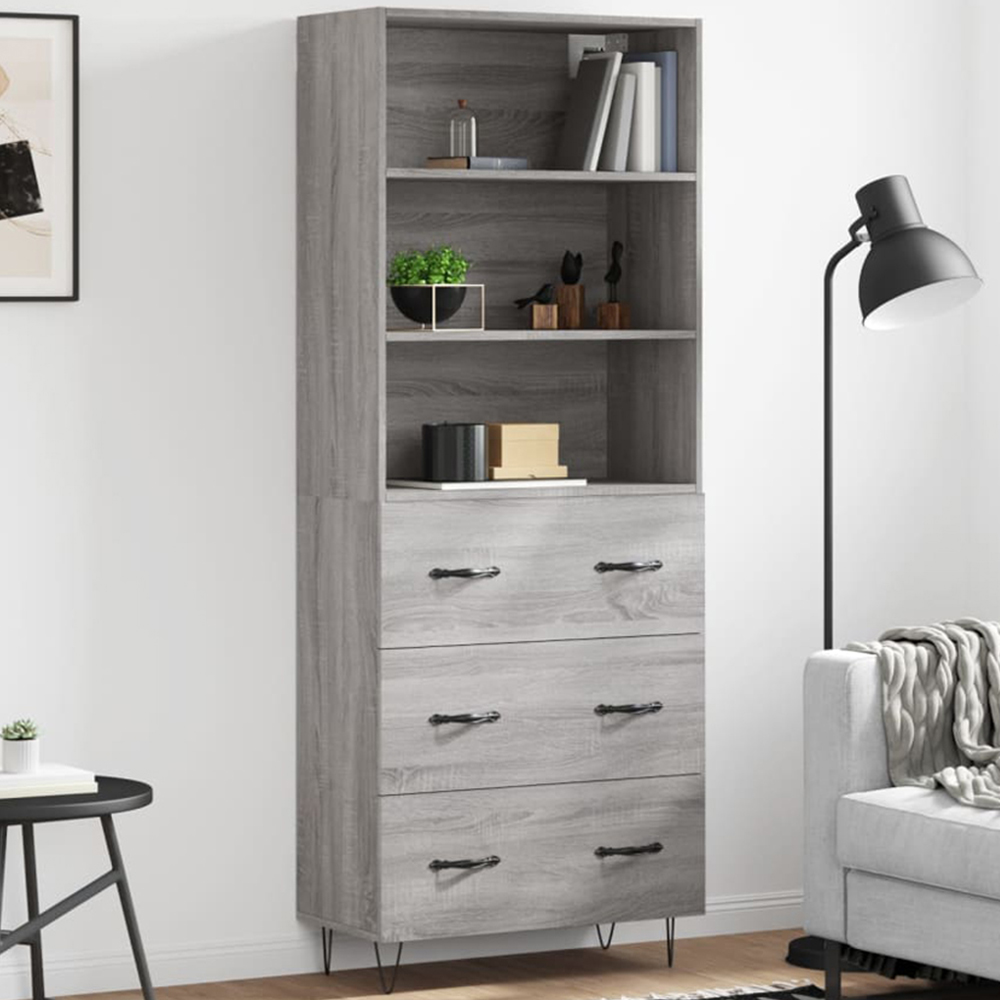 vidaXL 3 Drawer 3 Shelf Grey Sonoma Highboard Image 1