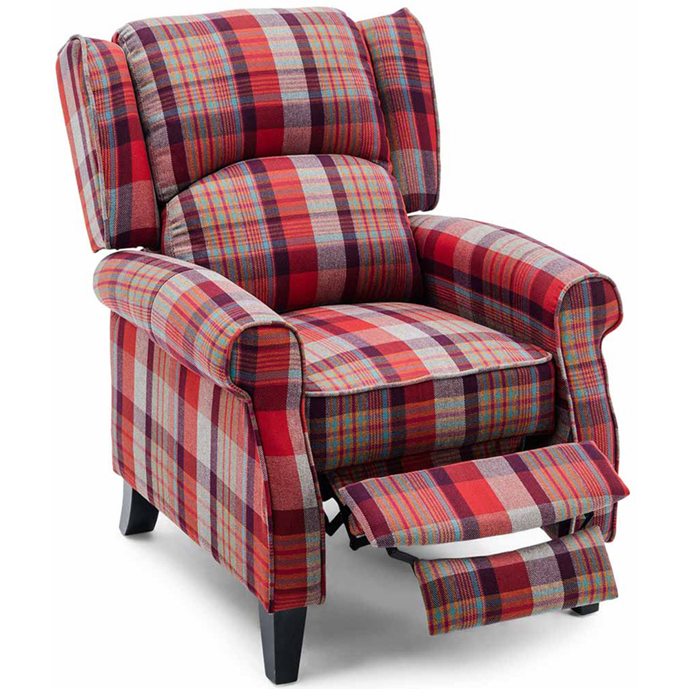 Furniture Online Eaton Red Wing Back Checkered Recliner Chair Image 3