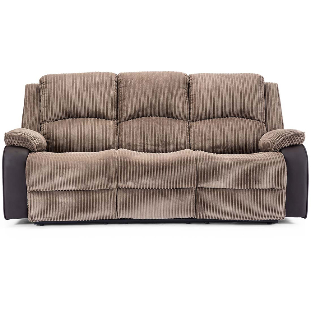 Furniture Online Postana 3 Seater Brown High Back Jumbo Cord Manual Recliner Sofa Image 3