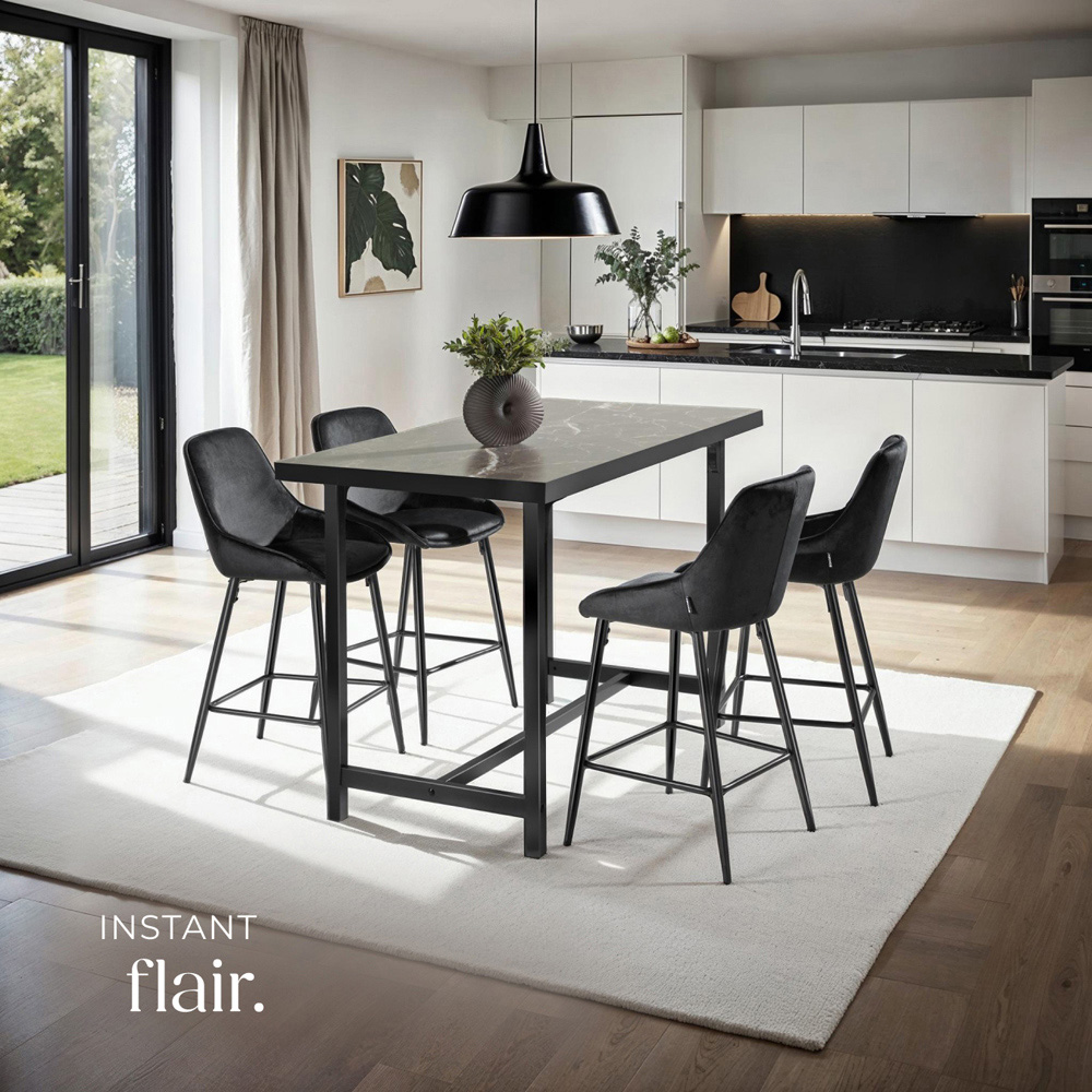 tectake Siera Black Velvet Look Bar Stool Set of 4 Image 6