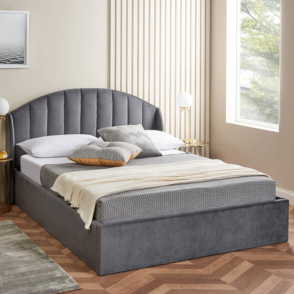 Home Treats King Size Velvet Winged Headboard Ottoman Storage Bed Frame with Mattress Image 1