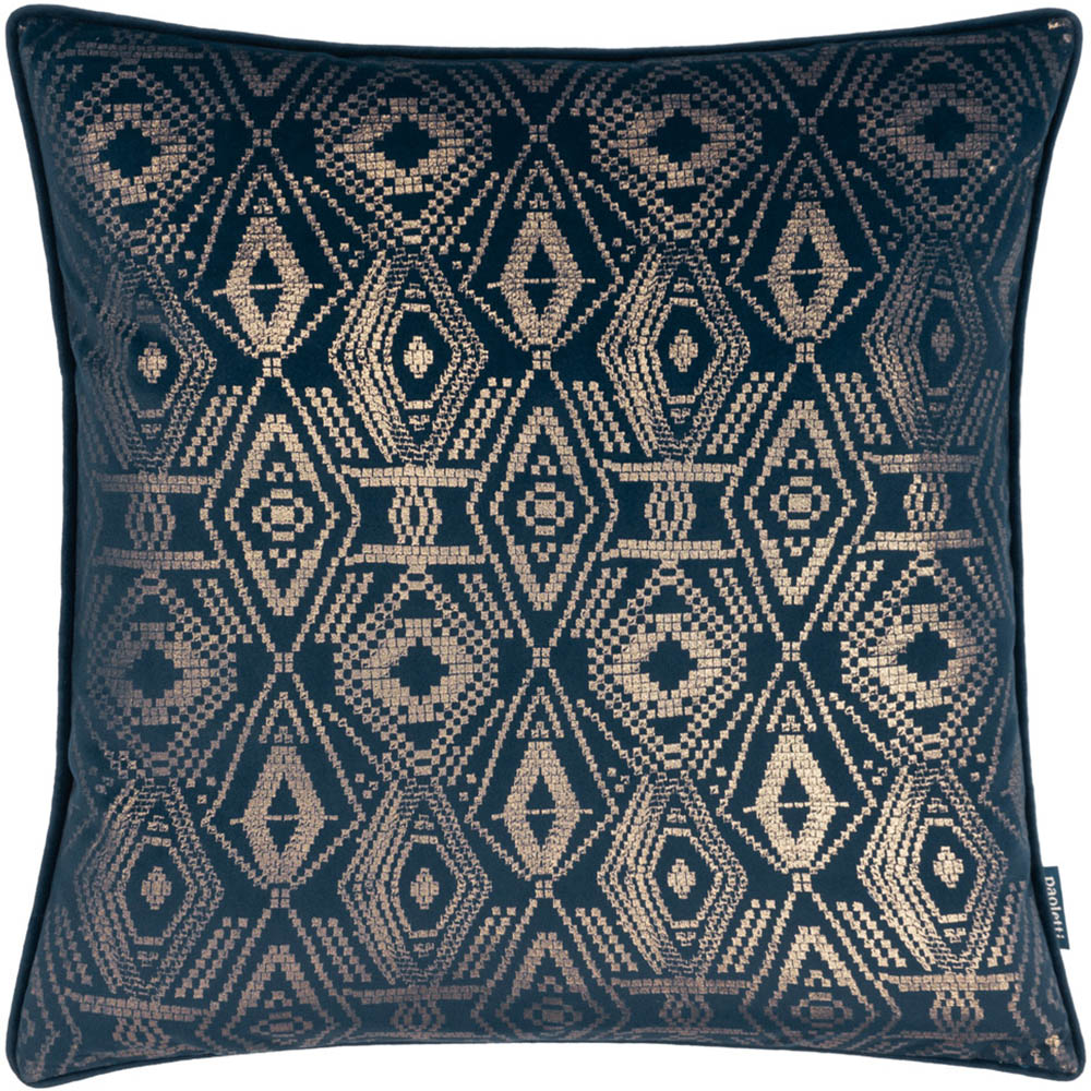 Paoletti Tayanna Navy Velvet Touch Piped Cushion Image 1