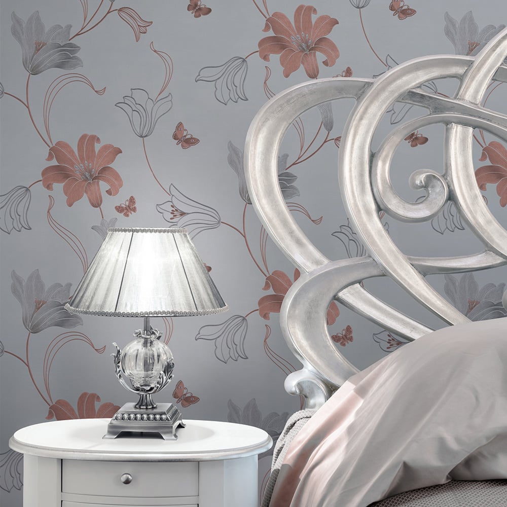 Muriva Amelia Floral Stone and Rose Wallpaper Image 3
