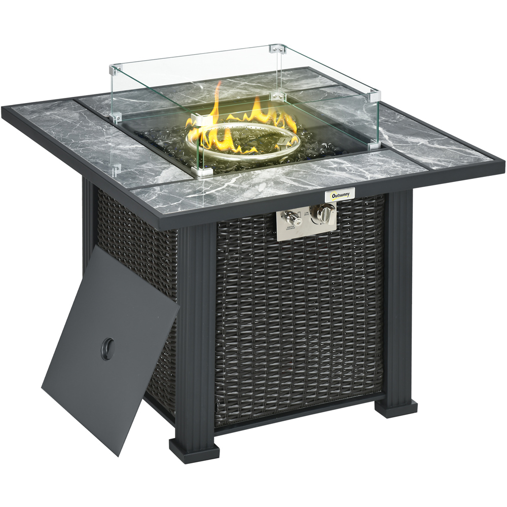 Outsunny Black Rattan Fire Pit Table with 50000 BTU Burner Image 1