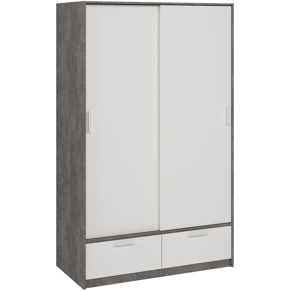 Florence Line 2 Door 2 Drawer White and Concrete Wardrobe Image 2
