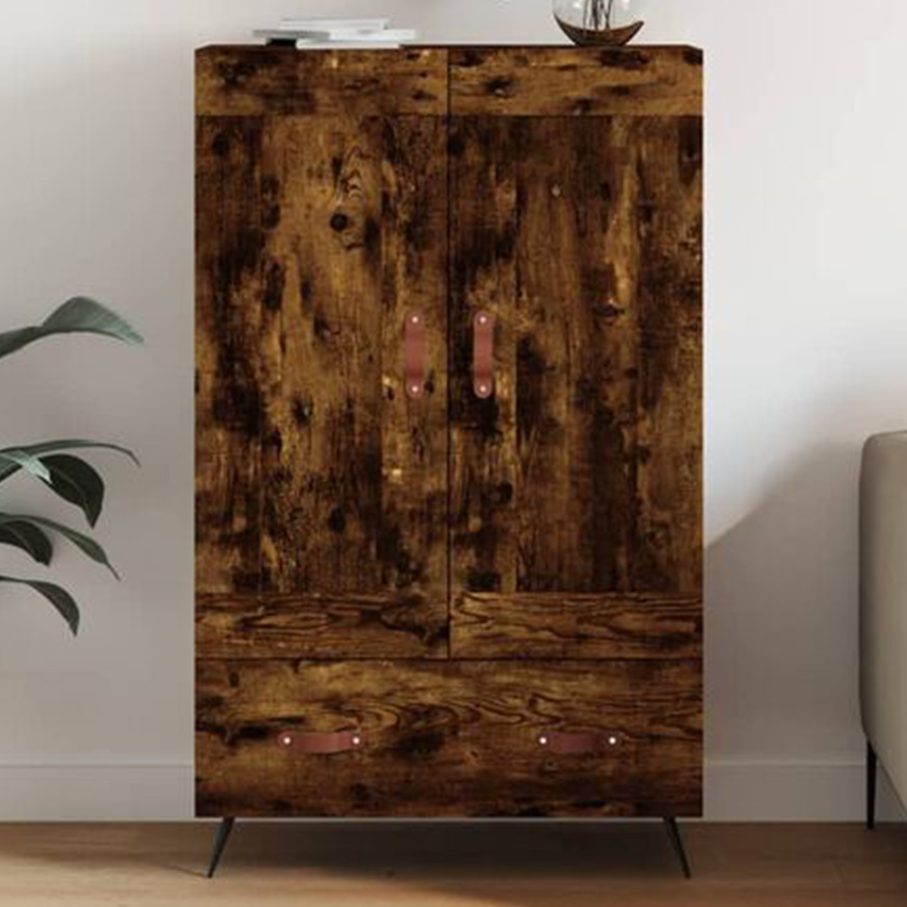 vidaXL 2 Door Single Drawer Smoked Oak Highboard Image 1