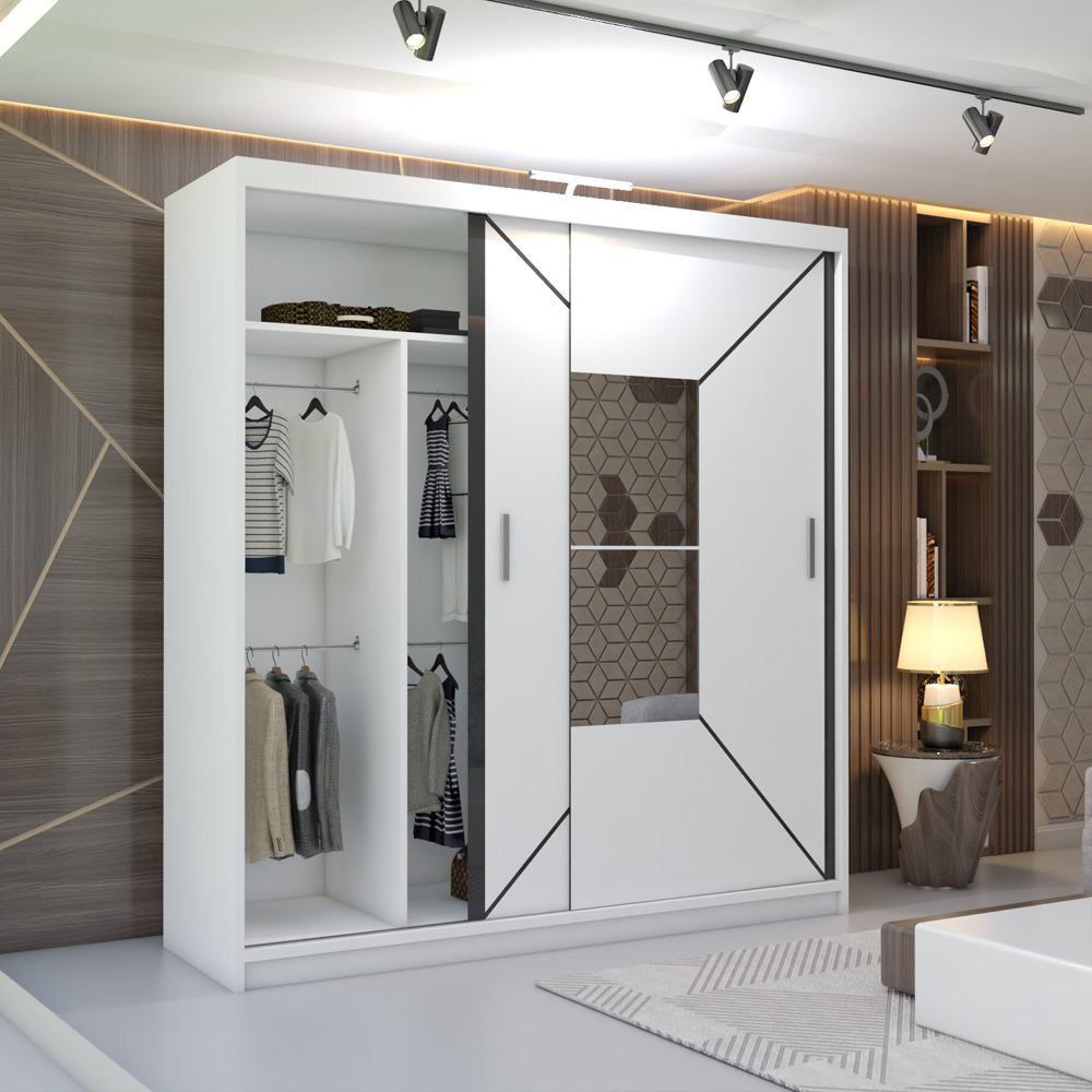 M N Furniture Nicle 2 Door White Mirrored Sliding Wardrobe 203cm Image 3