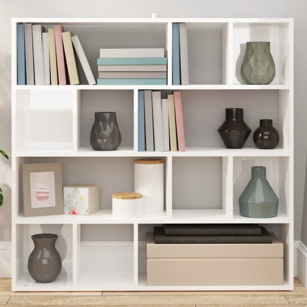 vidaXL 12 Shelf White High Gloss Bookcase Image 1