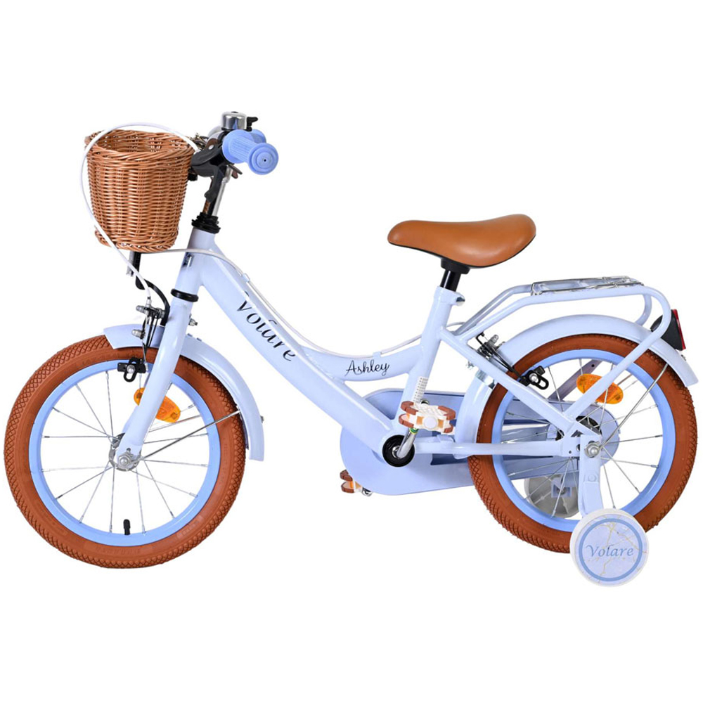 Volare Ashley Kids 14 inch Blue Pastel Bike with Stabilisers Rack and Basket Image 5