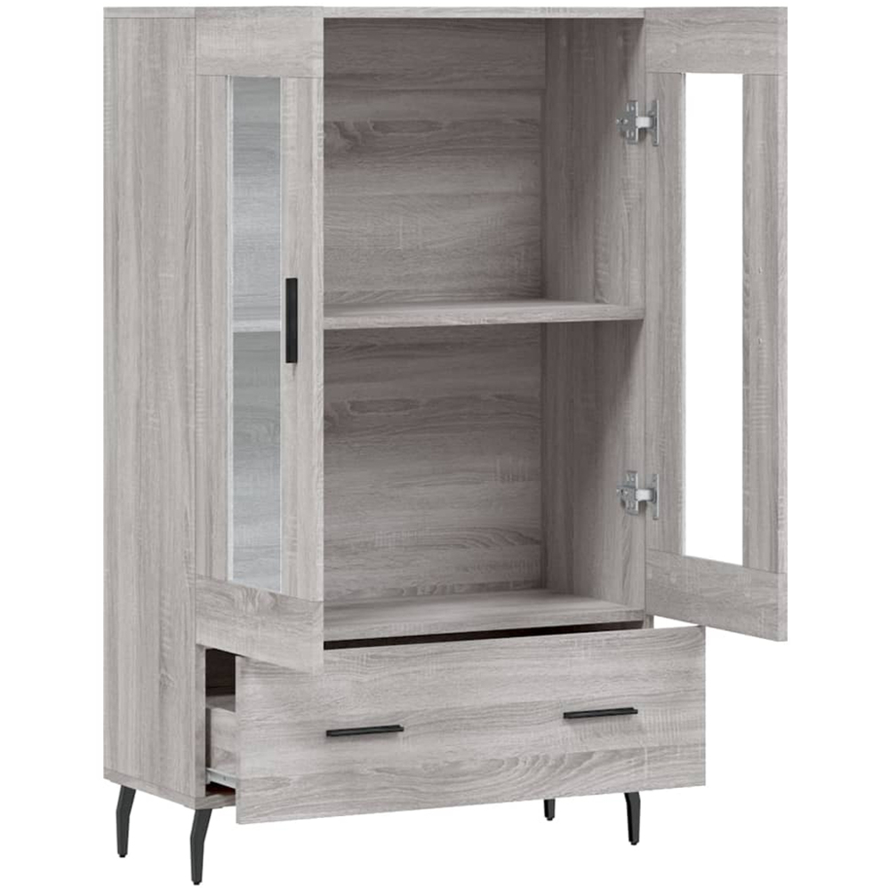 vidaXL 2 Glass Door Single Drawer Grey Sonoma Highboard Image 5
