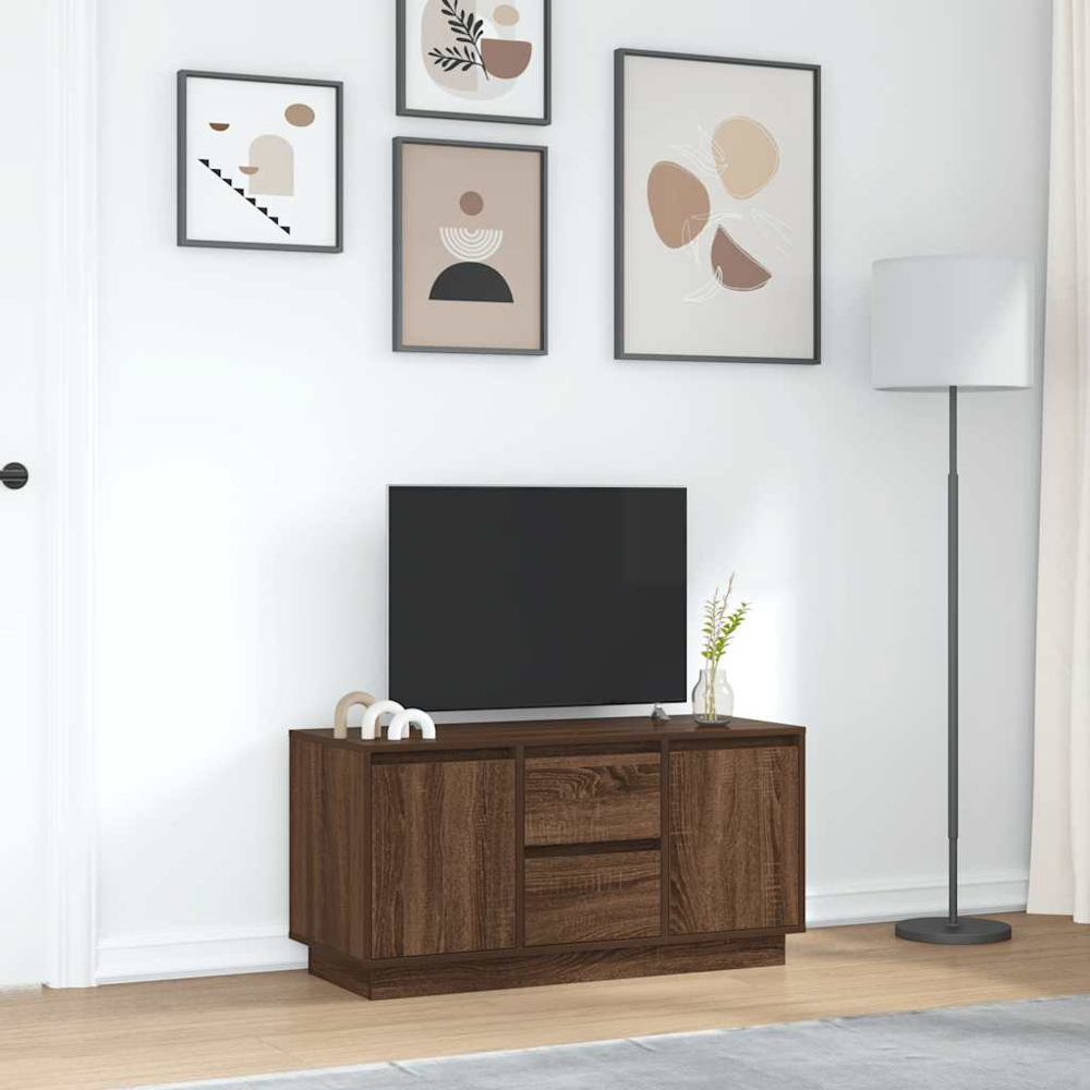 vidaXL 2 Door 2 Drawer Brown Oak Small TV Cabinet with LED Lights Image 4