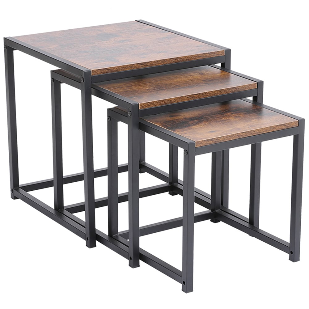 Living and Home Set of 3 Industrial Style Nest of Tables Image 2