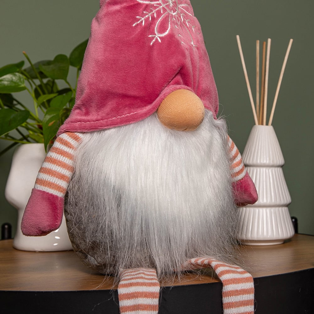 Samuel Alexander Pink and Grey Sitting Gonk Christmas Decoration with Snowflake Hat 71cm Image 4