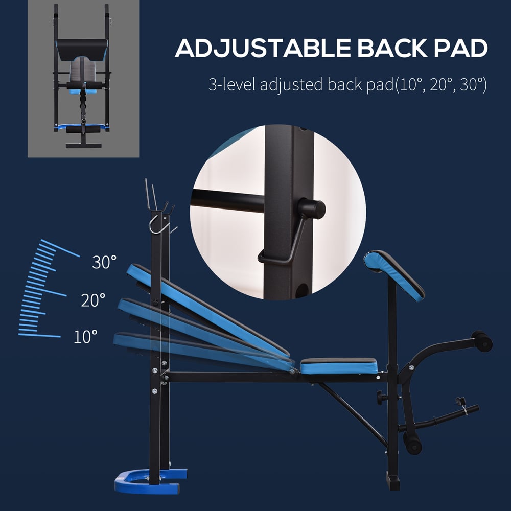 HOMCOM Black and Blue Adjustable Weight Bench with Leg Developer Barbell Rack Image 5