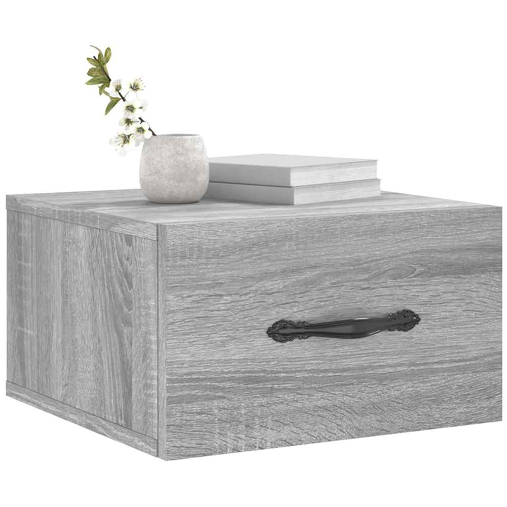 vidaXL Single Drawer Grey Sonoma Wall Mounted Bedside Cabinet with Black Handle Image 3