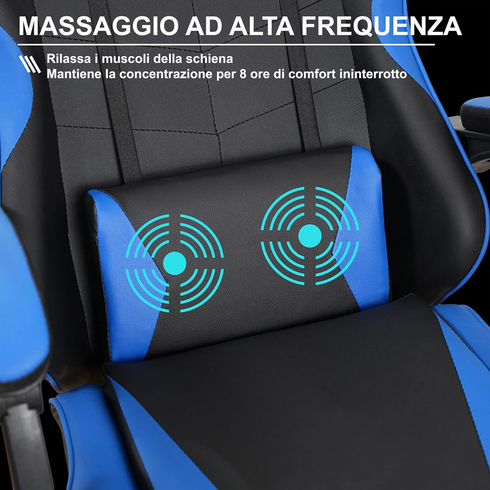 Alivio Black and Blue Ergonomic Swivel Gaming Chair with Footrest and Lumbar Support Image 8